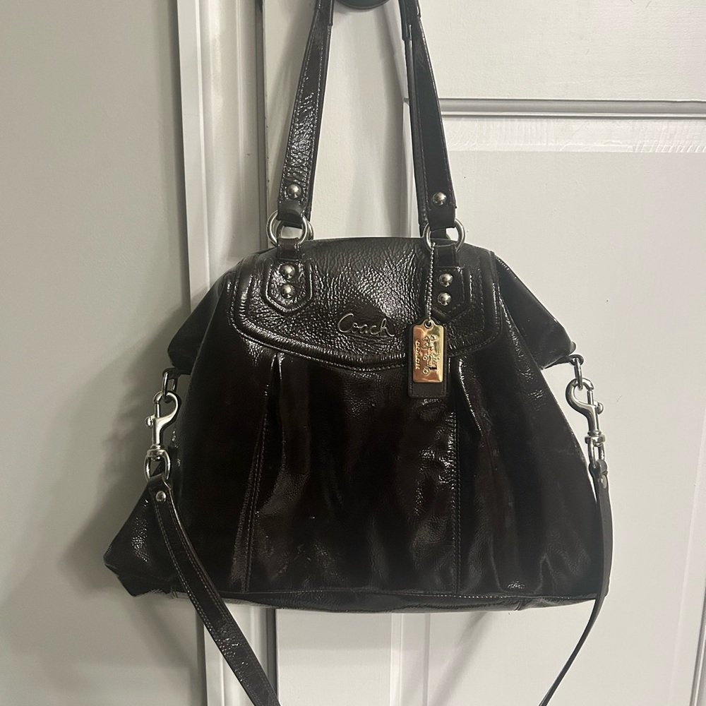 Coach Dark Brown Leather Shoulder Bag with matching wallet